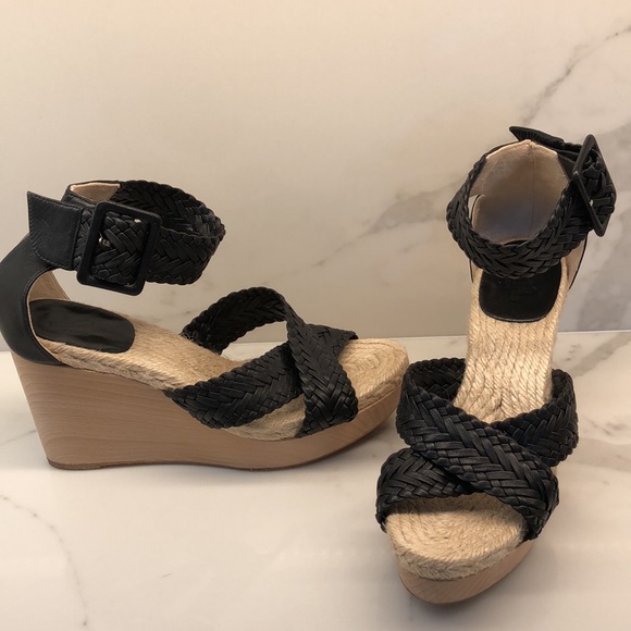 Hermes Black Leather Braided Espadrille Wedges - Picture 4 of 11